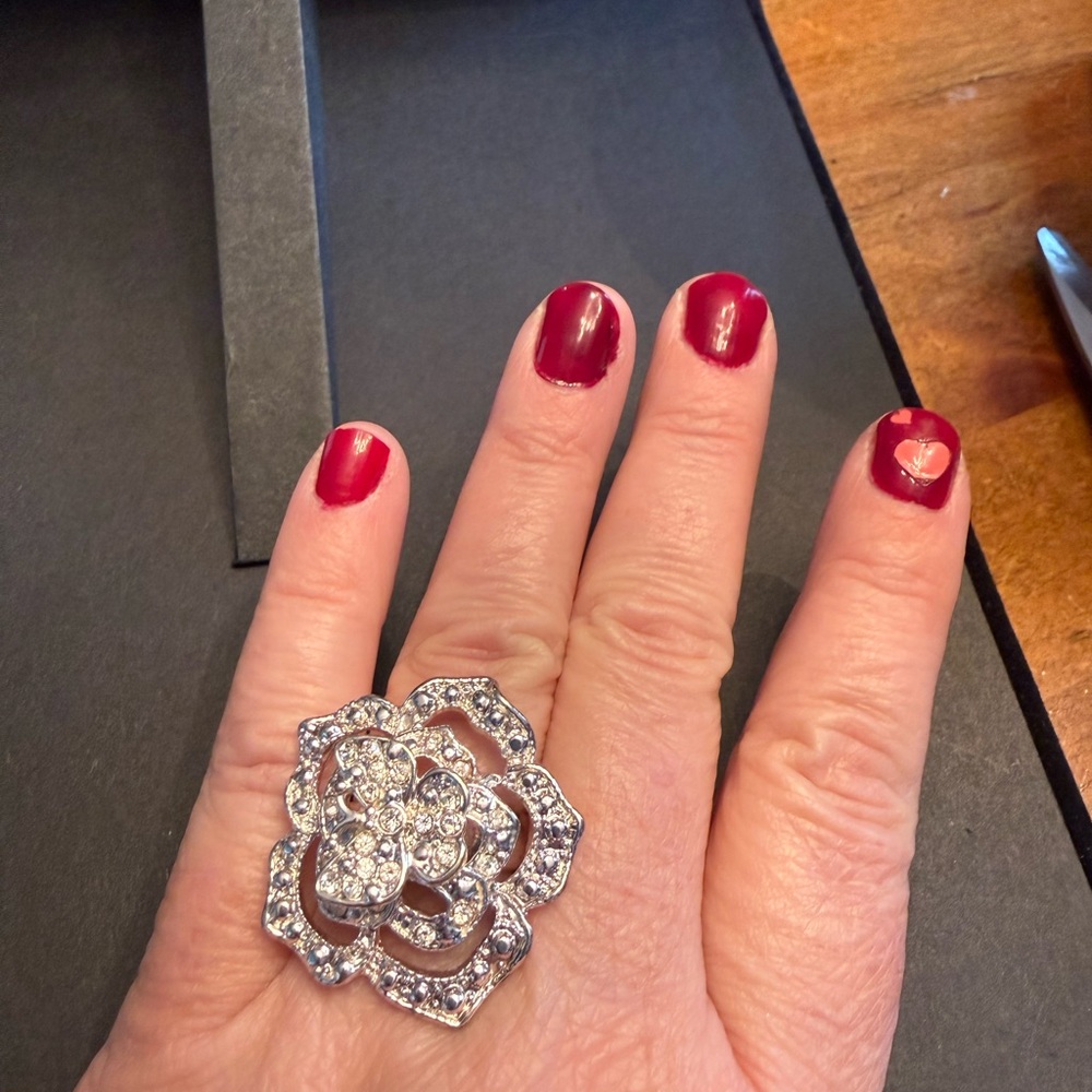 Elegant Silver Floral Statement Ring